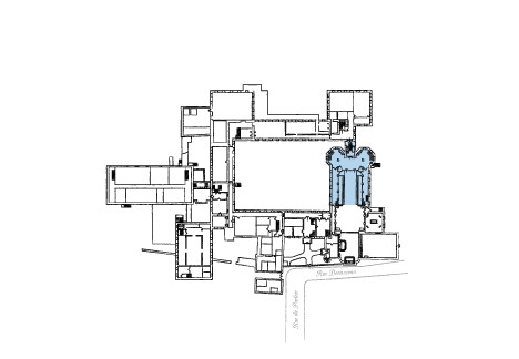 The Innor Chapel and the Choir highlighted on a floor plan map.