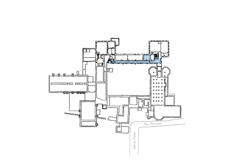 The stone corridor highlighted on a floor plan map.