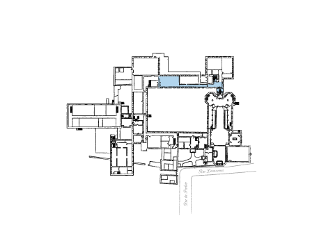 The community room highlighted on a floor plan map.