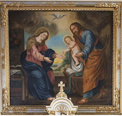 Painting of the holy family welcoming a huron girl.