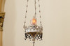 Suspended silver lamp, cut out like laced decorated with black beads chains. Electric flames.