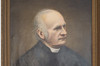 Portrait painted. Profile of the Abbot The least. Look to the right, gray hair, sparse top. Gray eyebrows, pensive.